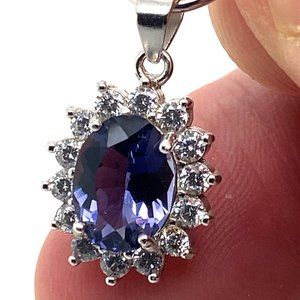 Iolite 1.20ct White Gold Finish Solid Silver Pendant